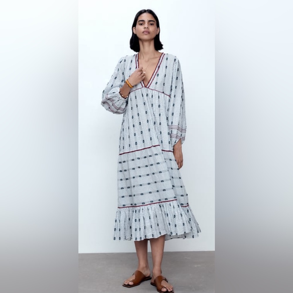 Zara Tiered Embroidered Dress